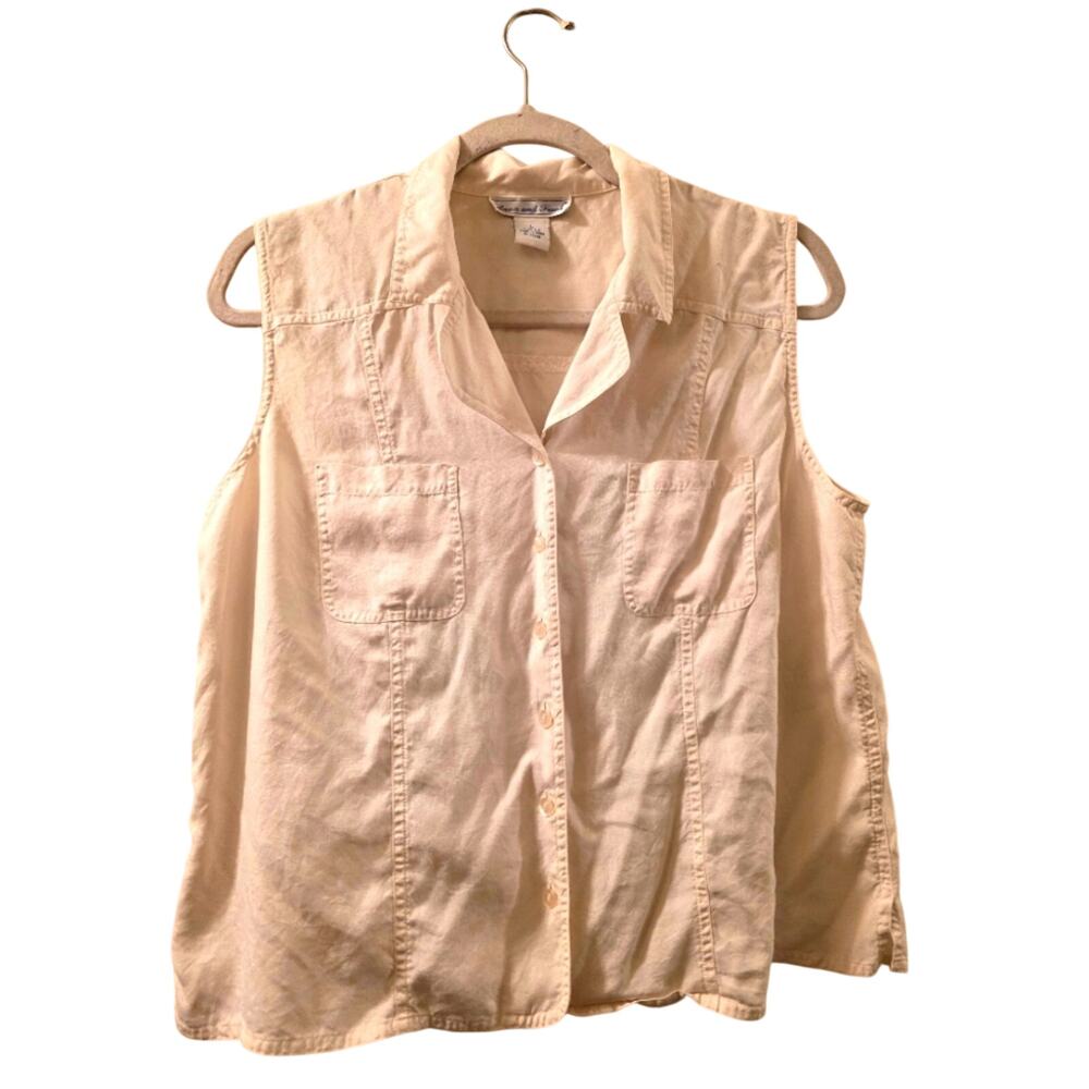 Anna And Frank Women's 100% Silk Cream Sleeveless Top Size L Boho Minimalist